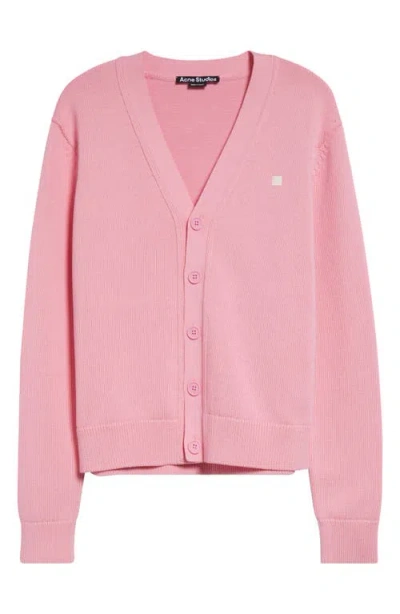 Acne Studios Keven Face Patch Cotton V-neck Cardigan In Cameo Pink Drm