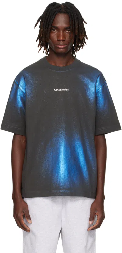 Acne Studios Iridescent Logo Organic Cotton T-shirt In Black