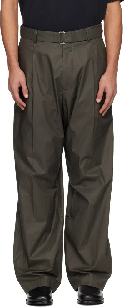 Acne Studios Khaki Belted Trousers In Green