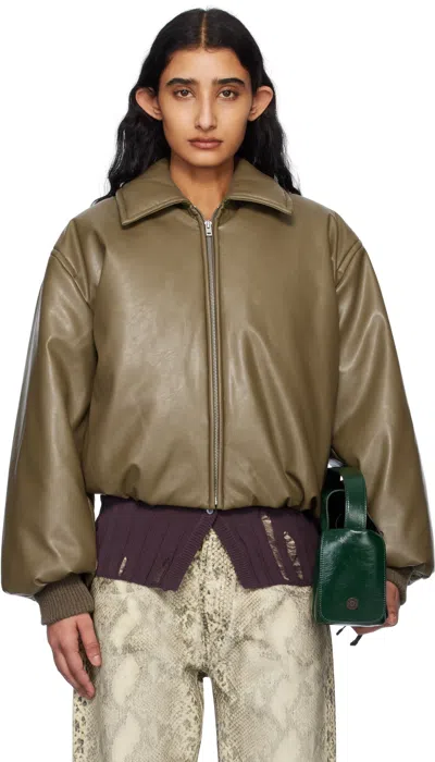 ACNE STUDIOS KHAKI COATED FAUX-LEATHER BOMBER JACKET