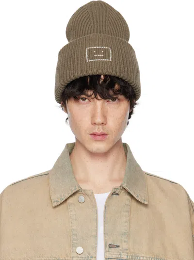 Acne Studios Khaki Embellished Face Logo Beanie In Ab6 Khaki Green