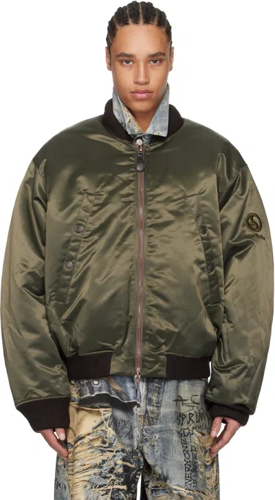 Acne Studios Logo-embroidered Bomber Jacket In Military Green