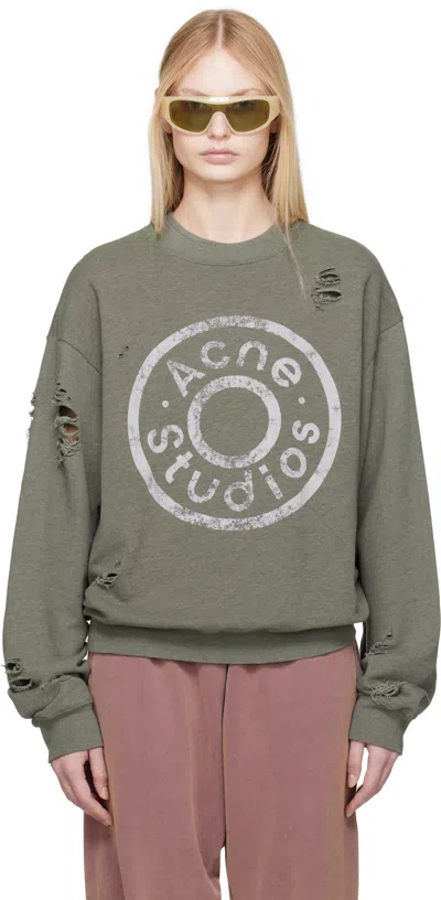 Acne Studios Khaki Printed Logo Sweatshirt In Bca Moss Green