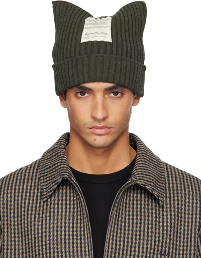 Acne Studios Khaki Ribbed Square Beanie