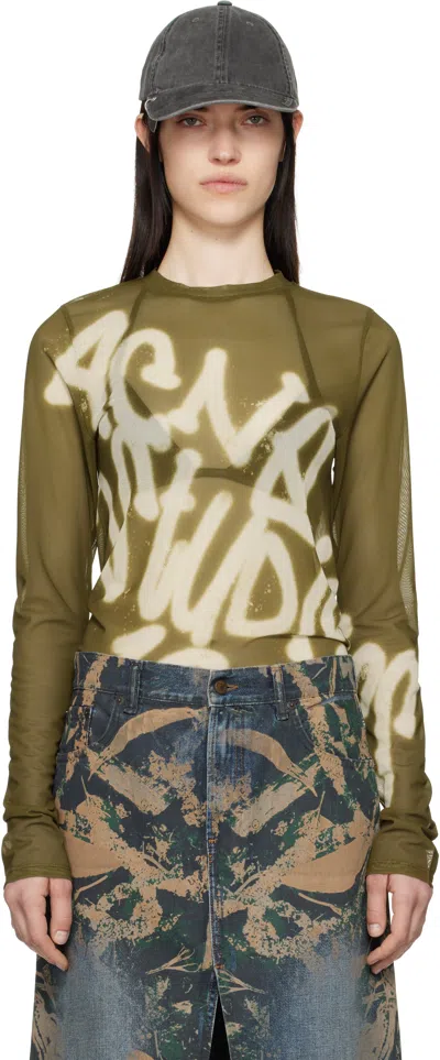 Acne Studios Khaki Sprayed Logo Long Sleeve T-shirt In Cje Dark Khaki Green