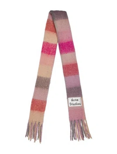 Pre-owned Acne Studios Kid Mohair Striped Scarf In Pink