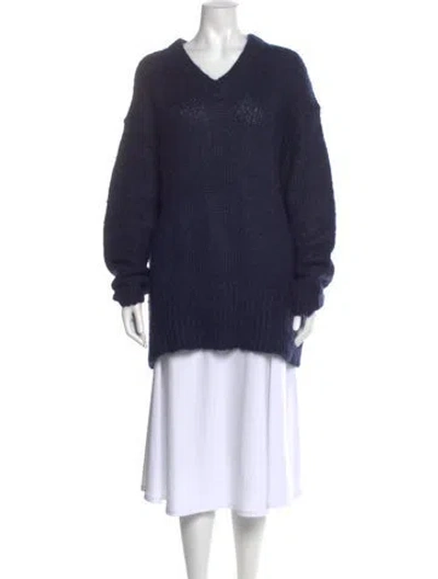 Pre-owned Acne Studios Kid Mohair V-neck Sweater In Blue