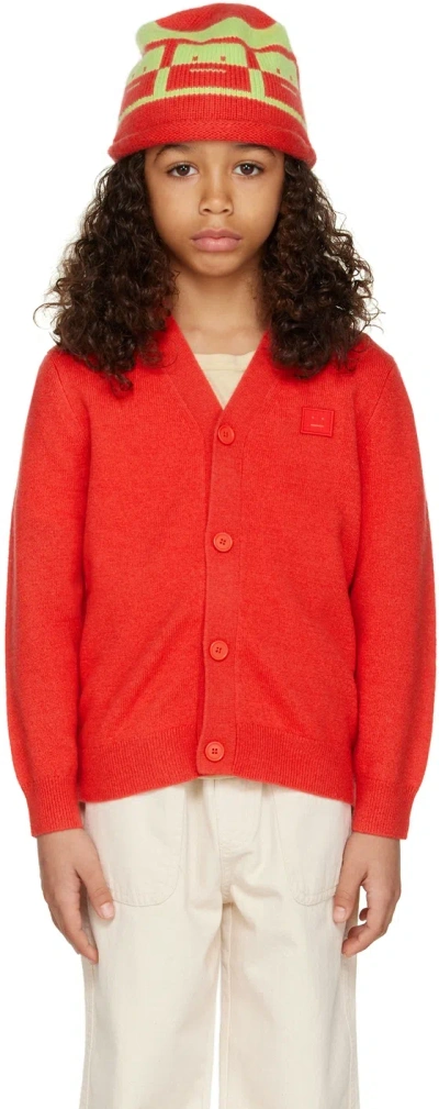 Acne Studios Kids Red V-neck Cardigan In Sharp Red