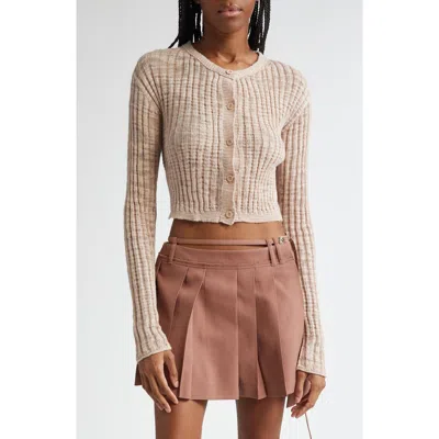 Acne Studios Kiko Rib Linen Blend Cardigan In Dusty Pink
