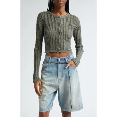 Acne Studios Kiko Rib Linen Blend Cardigan In Seagrass Green
