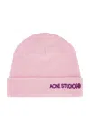 Acne Studios Logo Knitted Wool Hat In Light Pink