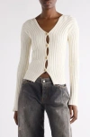 Acne Studios Kluid Cotton Rib Cardigan In White