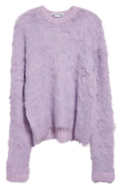 Acne Studios Klux Fuzzy Crewneck Sweater In Purple Ada