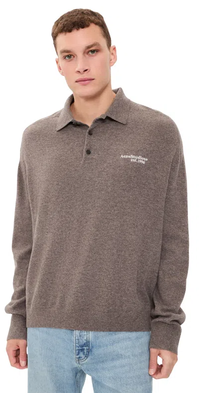 Acne Studios Logo Knit Polo Shirt In Brown
