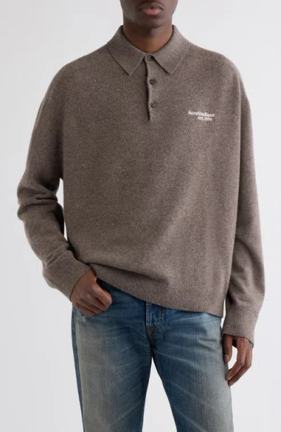 Acne Studios Oversized Logo-embroidered Wool And Yak-blend Polo Sweater In Gray