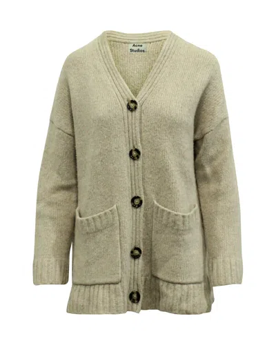 Acne Studios Knitted Oversize Cardigan In Beige Wool In Green