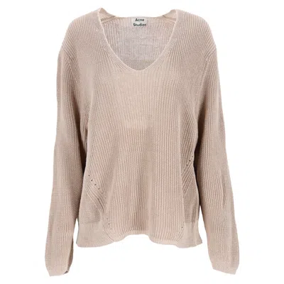 Acne Studios Knitted Scoop Neck Sweater In Brown Linen In Nude