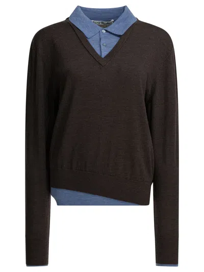 Acne Studios Womens Brown Blue Kascha Layered Wool Jumper