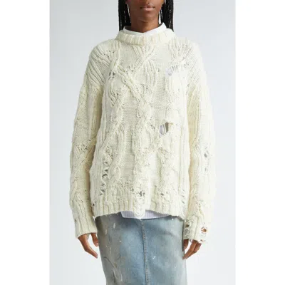 Acne Studios Kolda Ripped Cable Knit Wool Sweater In Pale Beige