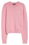 Acne Studios Kolos Face Patch Cotton Crewneck Sweater In Cameo Pink Drm