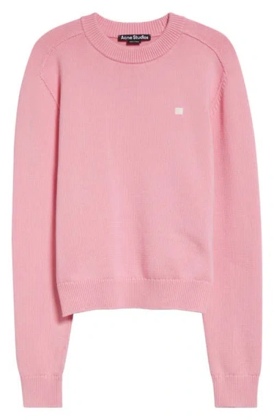Acne Studios Kolos Face Patch Cotton Crewneck Sweater In Cameo Pink Drm