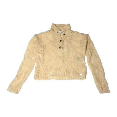 Acne Studios Korlie Cable Knit Polo Sweater Cream In Gold