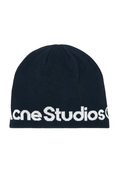 Acne Studios Kort Sport Beanie In Navy & White