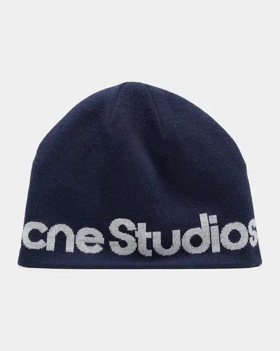 Acne Studios Kort Sport Wool-nylon Beanie In Navy White