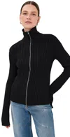Acne Studios Koton Zip Cotton Rib Cardigan In Black