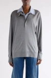 Acne Studios Womens Sky Blue Light Grey Layered Silk And Wool-blend Polo Jumper In Gray