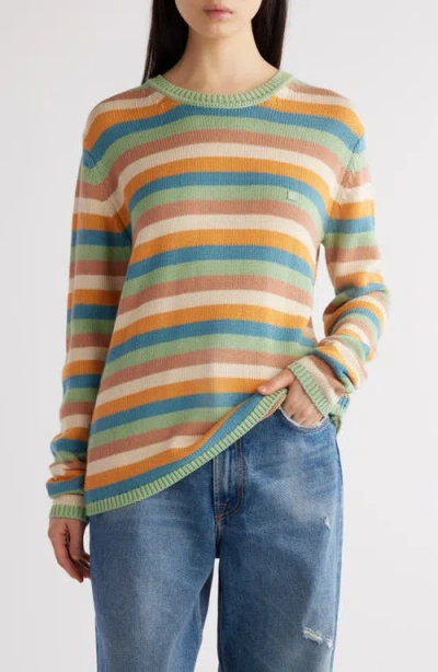 Acne Studios Face Patch Striped Sweater In Beige