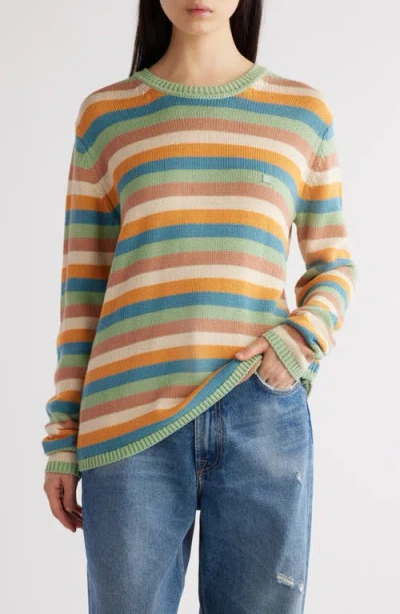 Acne Studios Kripes Stripe Cotton Crewneck Sweater In Green
