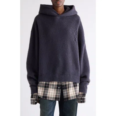 Acne Studios Krisp Layered Yak Hair & Alpaca Blend Sweater Hoodie In Purple