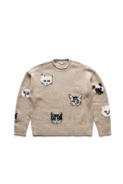 Acne Studios Kuelu Cat Jacquard Sweater Beige In Neutral