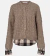 Acne Studios Layered Cable-knit And Checked Cotton-flannel Cardigan In Brown