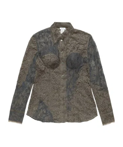Acne Studios Lace Button Shirt In Brown