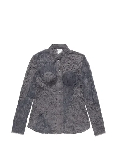 Acne Studios Lace Button Shirt In Gray