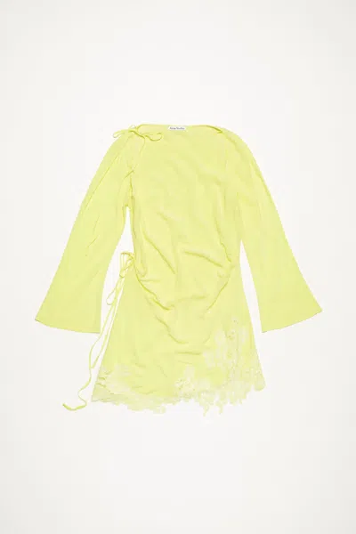 Acne Studios Lace Trim Dress In Fluo Yellow