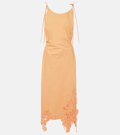 Acne Studios Daya Guipure Lace Handkerchief Hem Cotton Slipdress In Pastel Orange