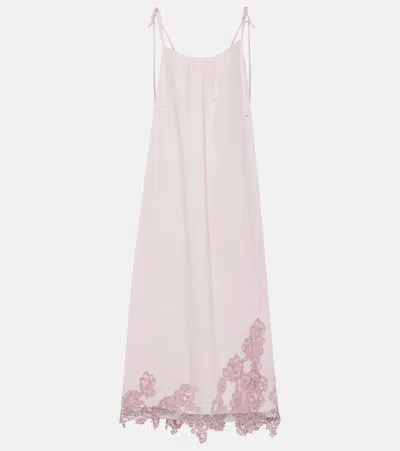 Acne Studios Lace-trimmed Cotton Midi Dress In Lilac
