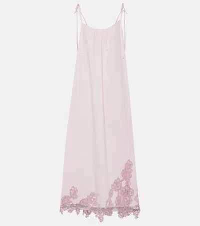 Acne Studios Lace-trimmed Cotton Midi Dress In Purple