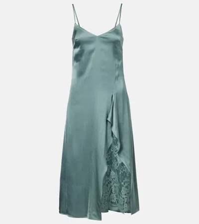 Acne Studios Satin Midi Dress With Lace Inserts In Blue