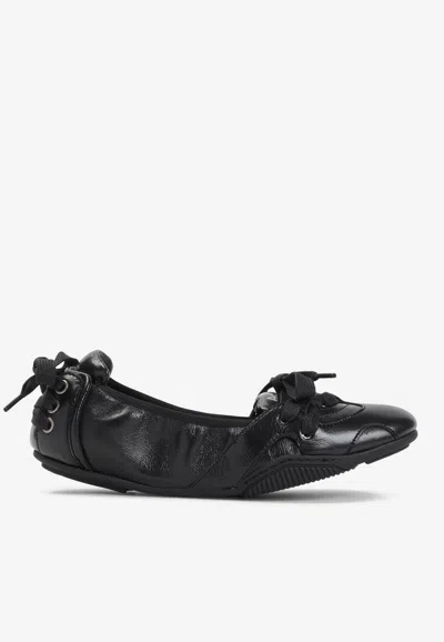 Acne Studios Lace-up Leather Ballet Flats In Animal Print