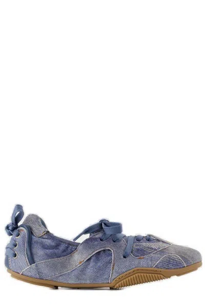Acne Studios Bilaria Paneled Logo-print Denim Ballet Flats In Blue