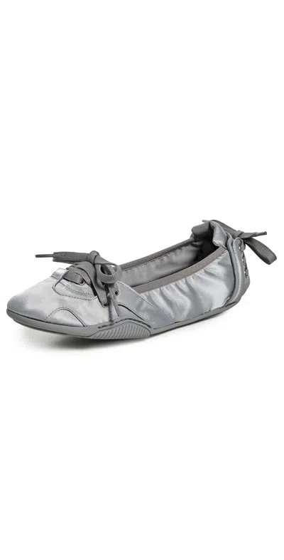 Acne Studios Lace Up Satin Ballet Flats Silver Grey In Gray