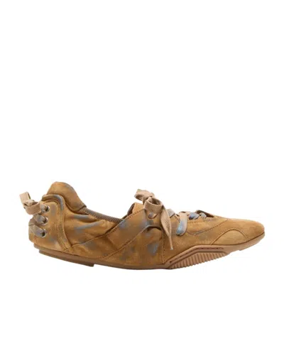 Acne Studios Lace-up Suede Flats In Brown