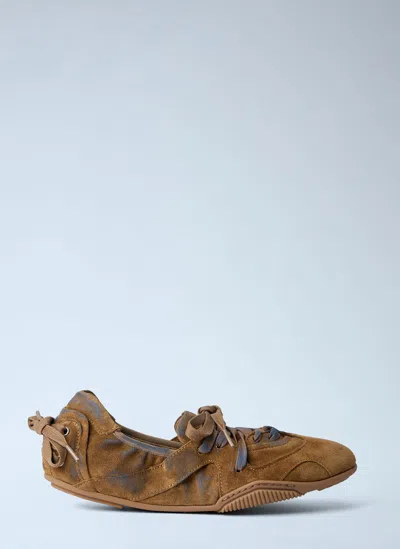Acne Studios Lace-up Suede Flats In Brown
