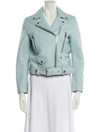 Pre-owned Acne Studios Lamb Leather Biker Jacket In Blue