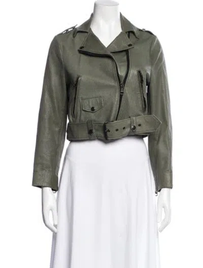 Pre-owned Acne Studios Lamb Leather Biker Jacket In Green