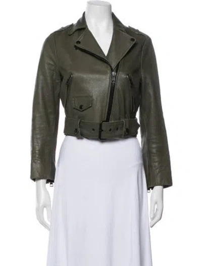 Pre-owned Acne Studios Lamb Leather Biker Jacket In Green
